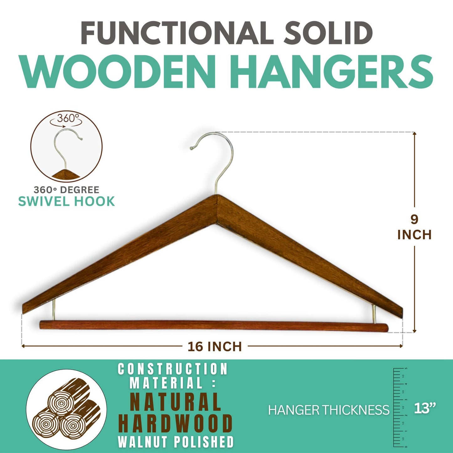BLOOMAX® Premium Wooden Body Shape Hanger–Elegant Natural Polished Finish | 360° Chrome Hook | Heavy-Duty & Wrinkle-Free Support | Hanger for Coats, Suits, Shirts & Dresses Walnut (Body Shape)