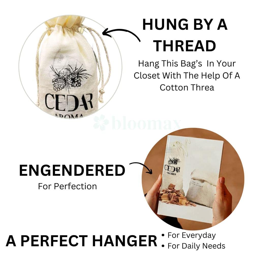 BLOOMAX® 2-Bag Original Himalyan Cedar Sachet Bags, Aromatic Cedar Natural Deodorizer, Fresh Western, 100% Pure Cedar Wood Sachet, Nature's Own Moth Repellant & Odour Free Cedar Wood, Cedar Aroma for Closet Moth Protection, Clothes Shoes Storage