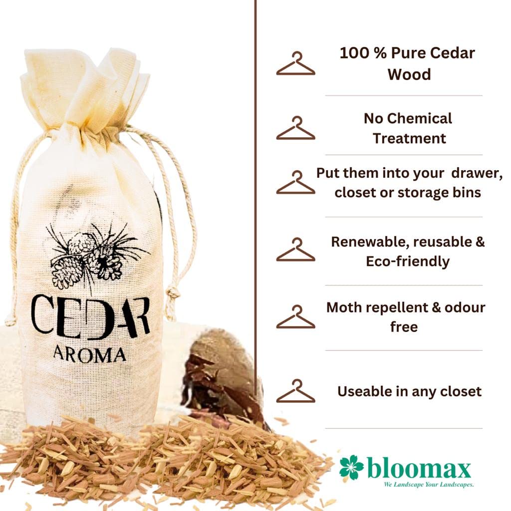 BLOOMAX® 2-Bag Original Himalyan Cedar Sachet Bags, Aromatic Cedar Natural Deodorizer, Fresh Western, 100% Pure Cedar Wood Sachet, Nature's Own Moth Repellant & Odour Free Cedar Wood, Cedar Aroma for Closet Moth Protection, Clothes Shoes Storage