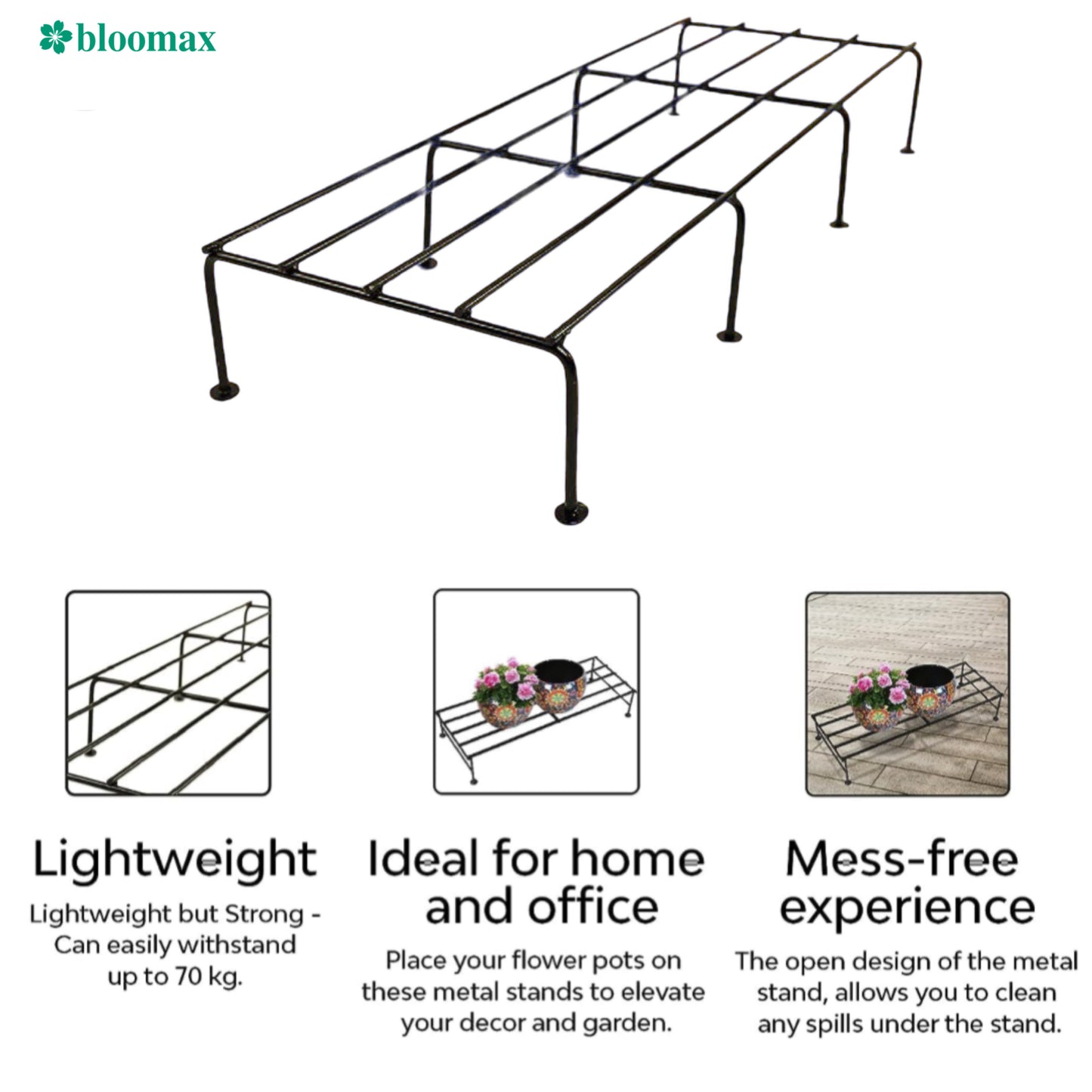 bloomax® Rectangle Black Stand,80 Kg Weight Carrying Capacity, 24 inches, (Black Rectangle)