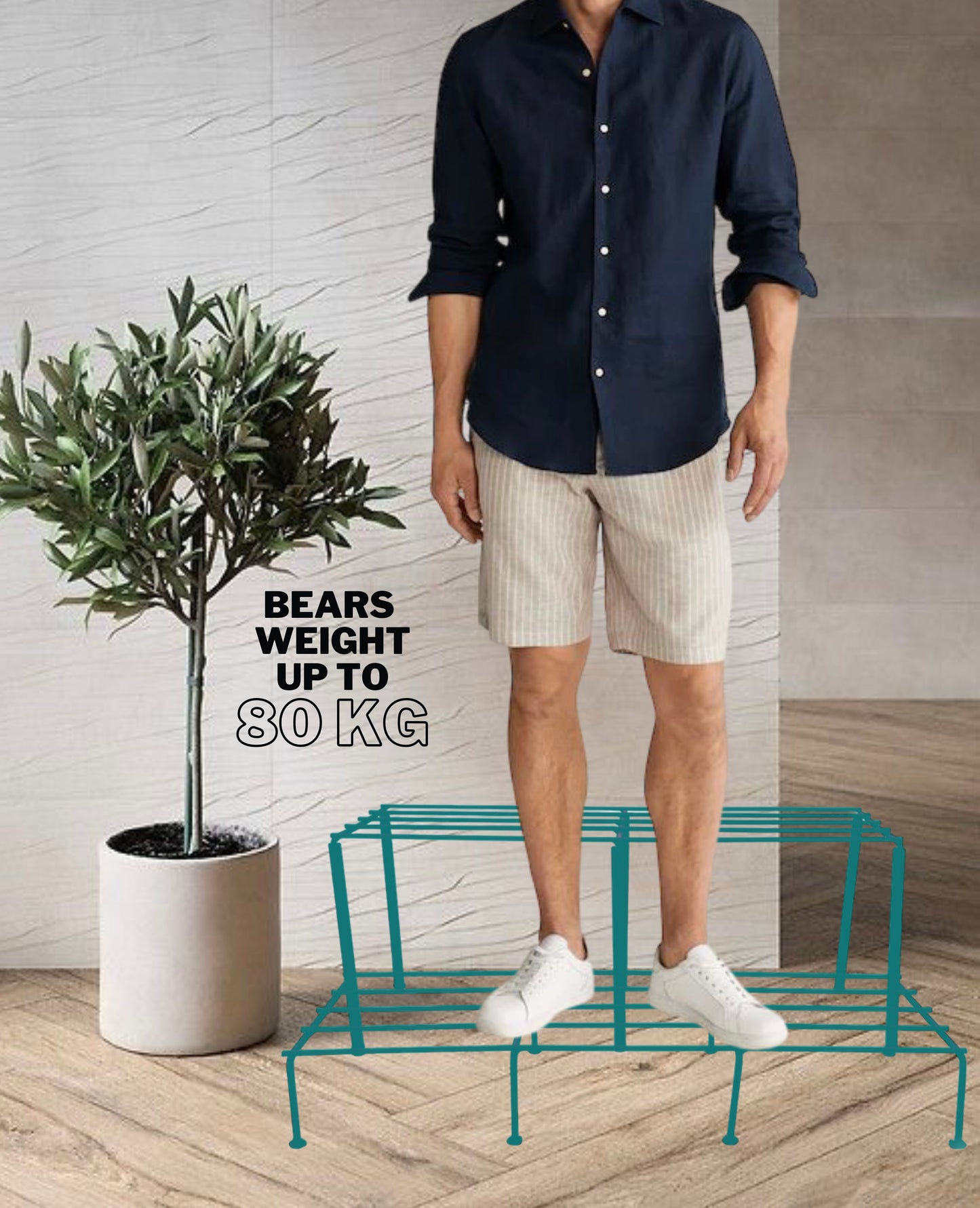 bloomax® Two Step Teal Green Stand, 80 Kg Weight Carrying Capacity, 24-inches, Outdoor Indoor Use Gamla Stand, (Pack Available 1,2,3,4))