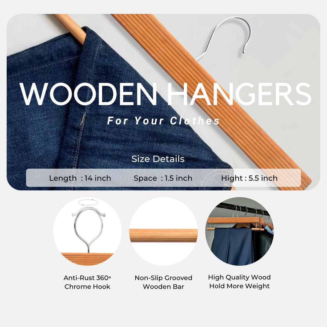 BLOOMAX® Natural Wood Slack/Trouser Pants Hangers with Non Slip Bar Smooth Finish, Durable Wooden Hangers - Slim & Sleek Hangers, 360° Hook- Ideal for Pants (Natural)
