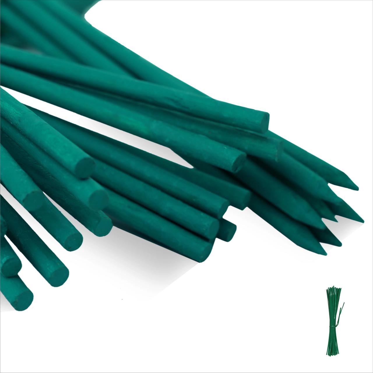 BLOOMAX® Hardwood Plant Support Stakes Teal Green Wooden Sticks With 80+ Free Twist Ties Plant Support Stakes for Indoor and Outdoor Plants, Wooden Sign Posting Flower Pot Garden Stakes