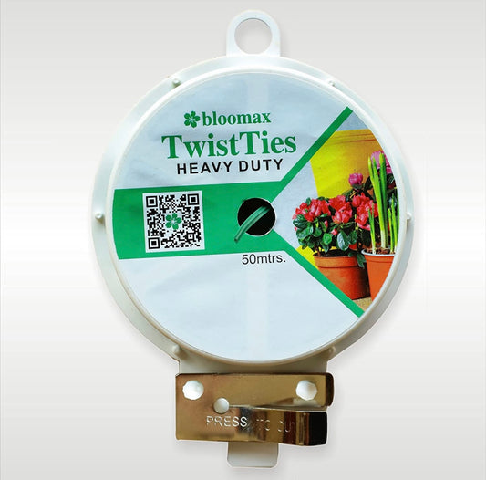 BLOOMAX® Multipurpose Twist Tie 50 mtrs, Both Side Caged Wire Spool with Inbuilt Easy Cutter for Gardening Plants, Bag Packing & Cable Twist Tie (Green)