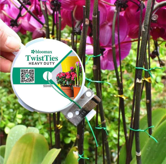 BLOOMAX® Multipurpose Twist Tie 50 mtrs, Both Side Caged Wire Spool with Inbuilt Easy Cutter for Gardening Plants, Bag Packing & Cable Twist Tie (Green)