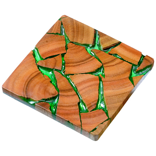 BLOOMAX® Cedar Wood & Emerald Coaster, Epoxy Resin Coasters