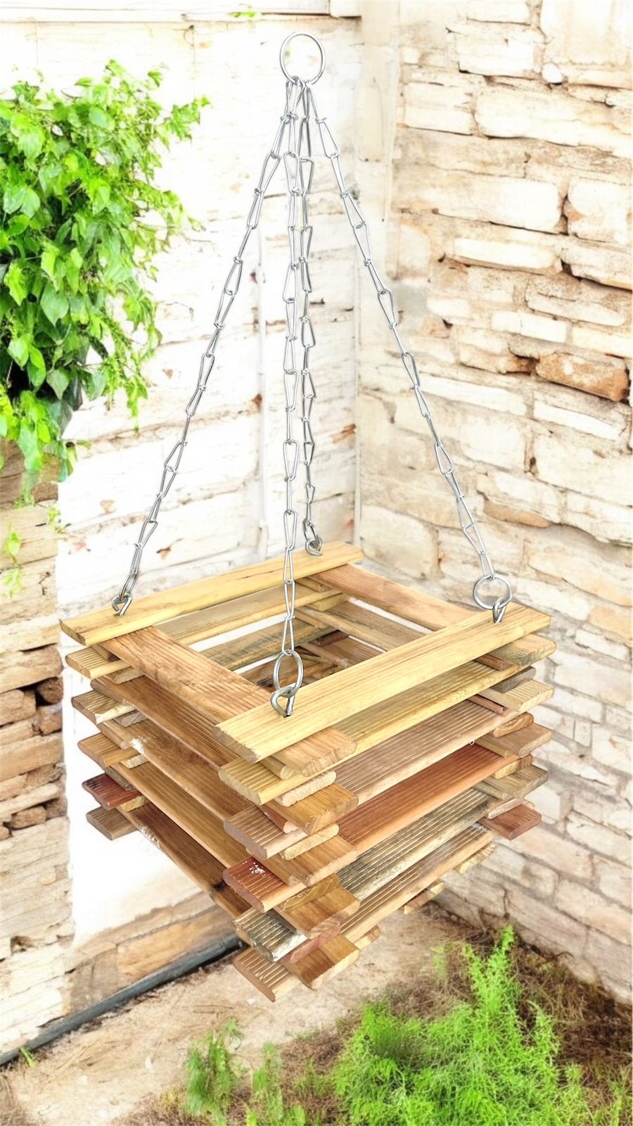 plant hanger wood Bloomax® Natural Hardwood Straight Groove Design Plant Hanger Wood Pol – bloomax.live