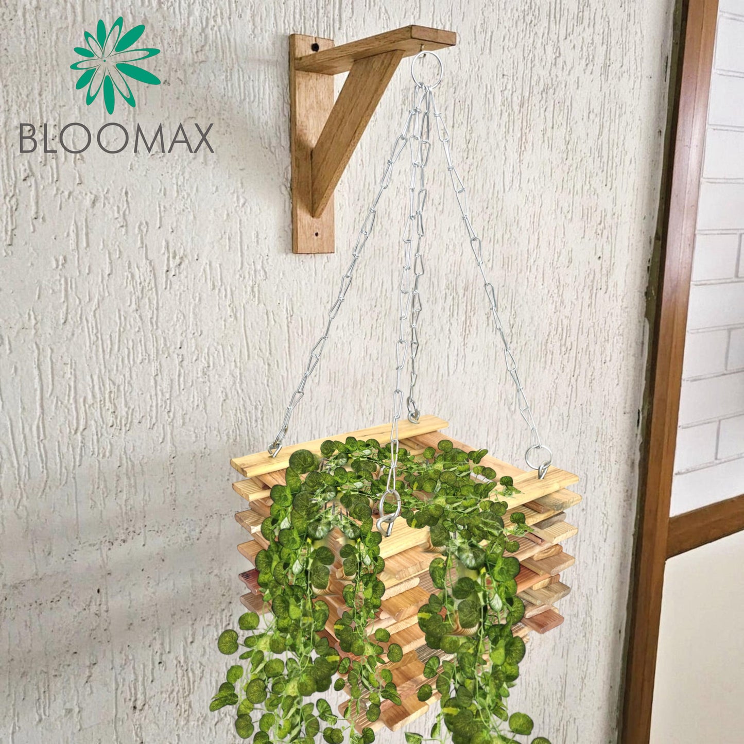 15 inch plant hanger Bloomax® Natural Hardwood Straight Groove Design Plant Hanger Wood Pol – bloomax.live