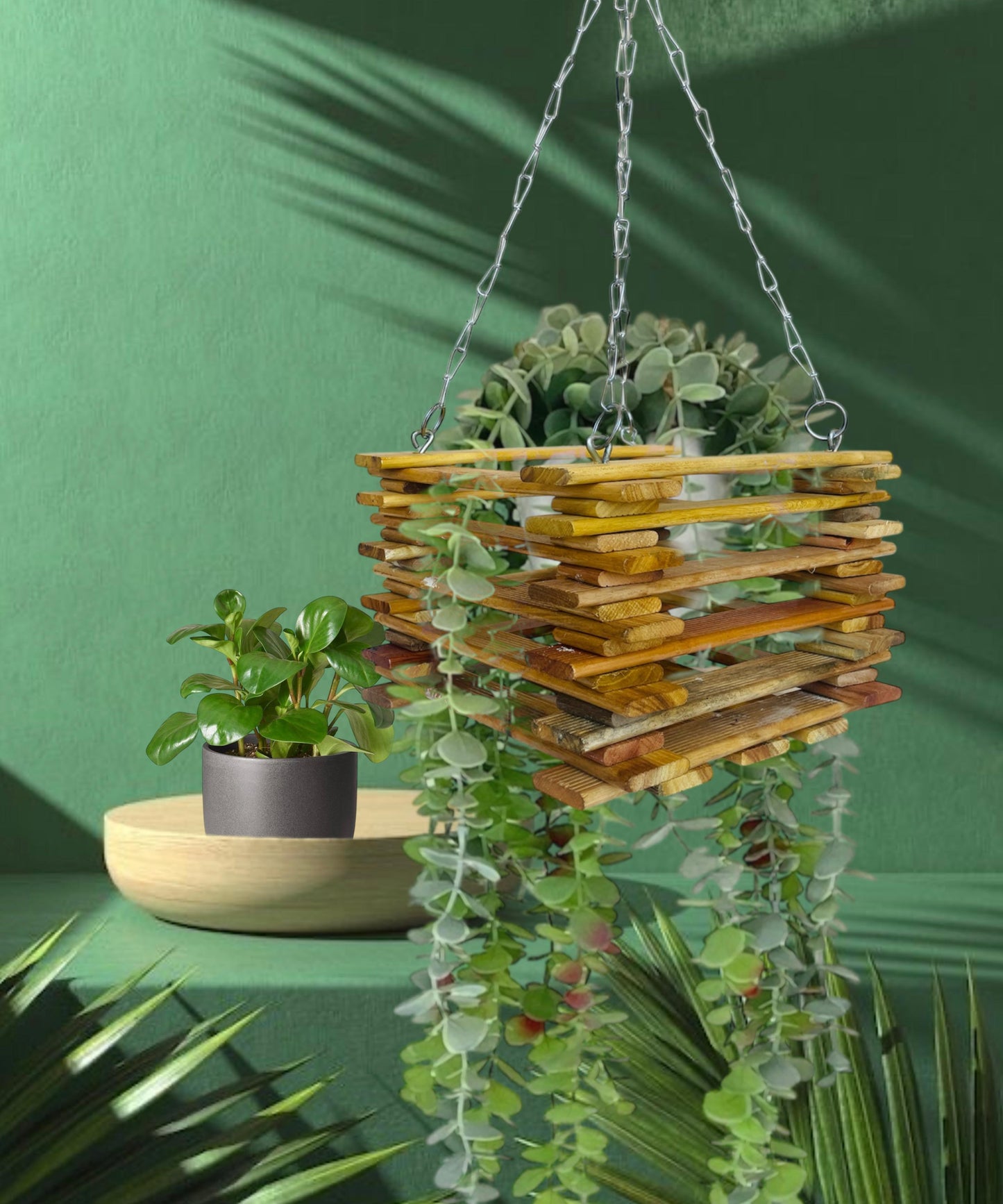 hanging plant wood Bloomax® Natural Hardwood Straight Groove Design Plant Hanger Wood Pol – bloomax.live